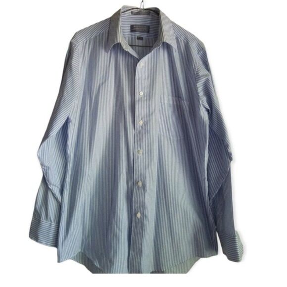 Hennessly by Van Heusen Men's Blue and White Striped Dress Shirt, 15-1/2", … - Picture 3 of 6